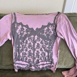 Pink & Gray Graphic Long Sleeve Top